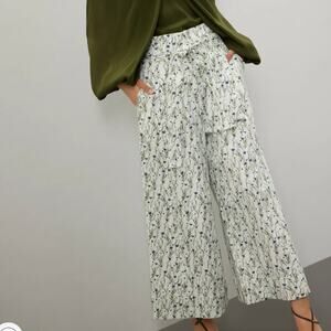 Addam Lippes Belted Floral Cropped Trousers Pants Size 8 Wide Leg Designer $325